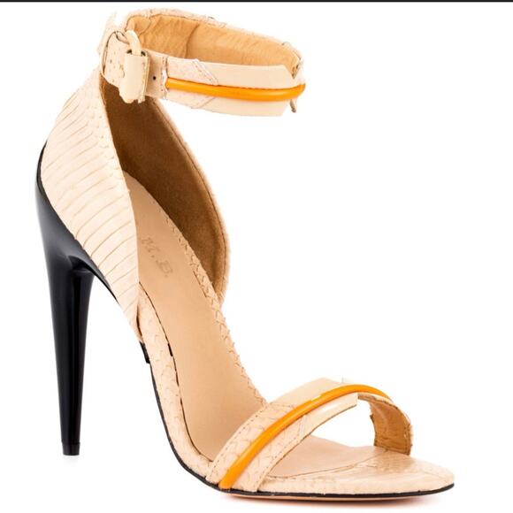 L.A.M.B Leather Heels Beige & Orange Strappy Stiletto Size 8 - Picture 1 of 7